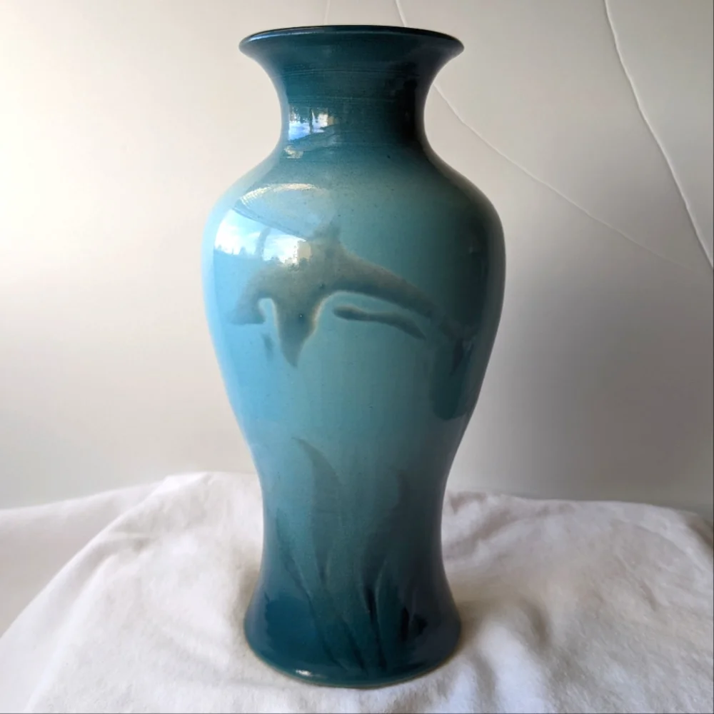 Gary L Wilson Studio Blue Art Pottery Vase Sea Life Ocean Aquatic Animal…